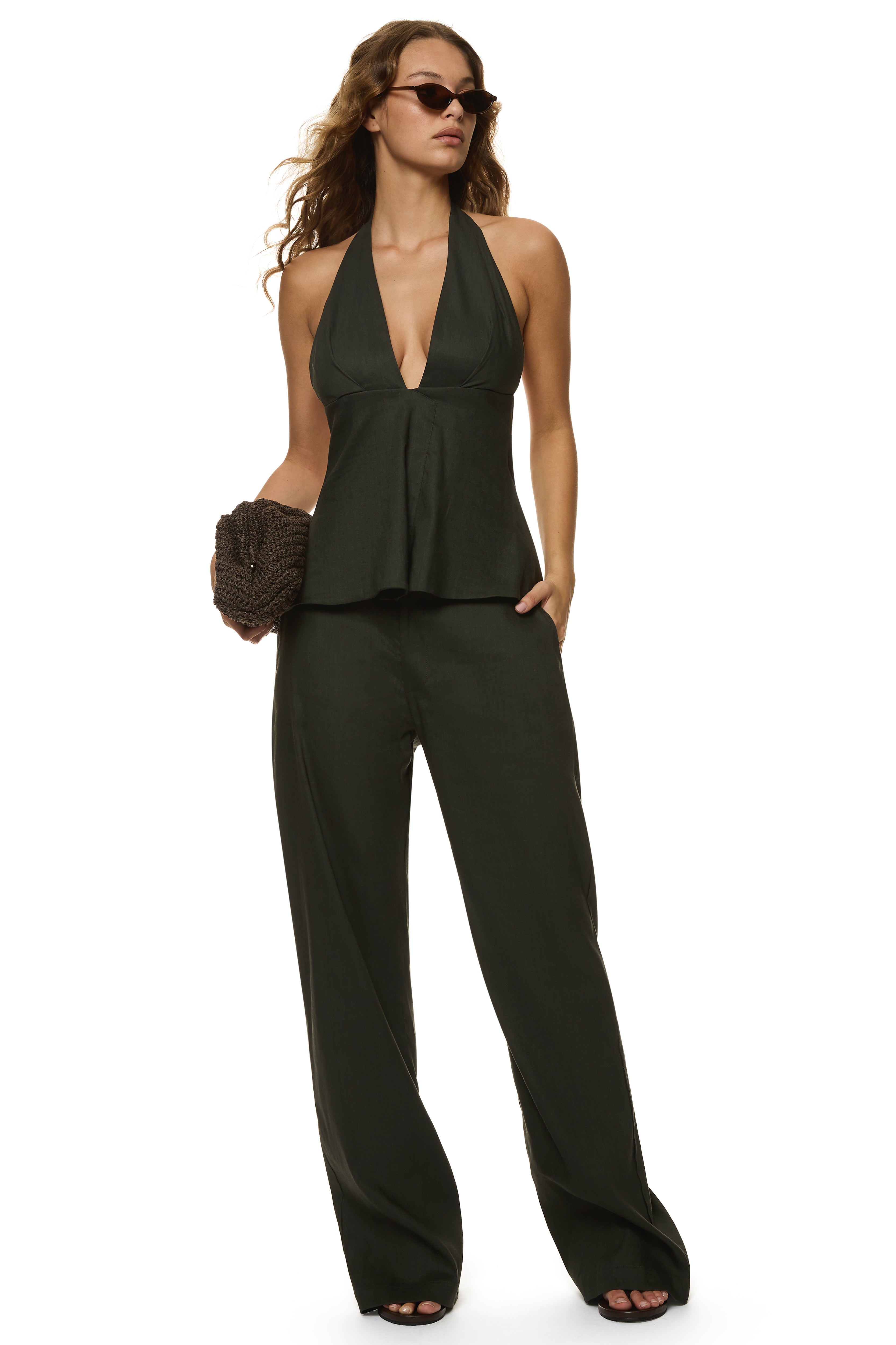 Linen Peplum Halter Top