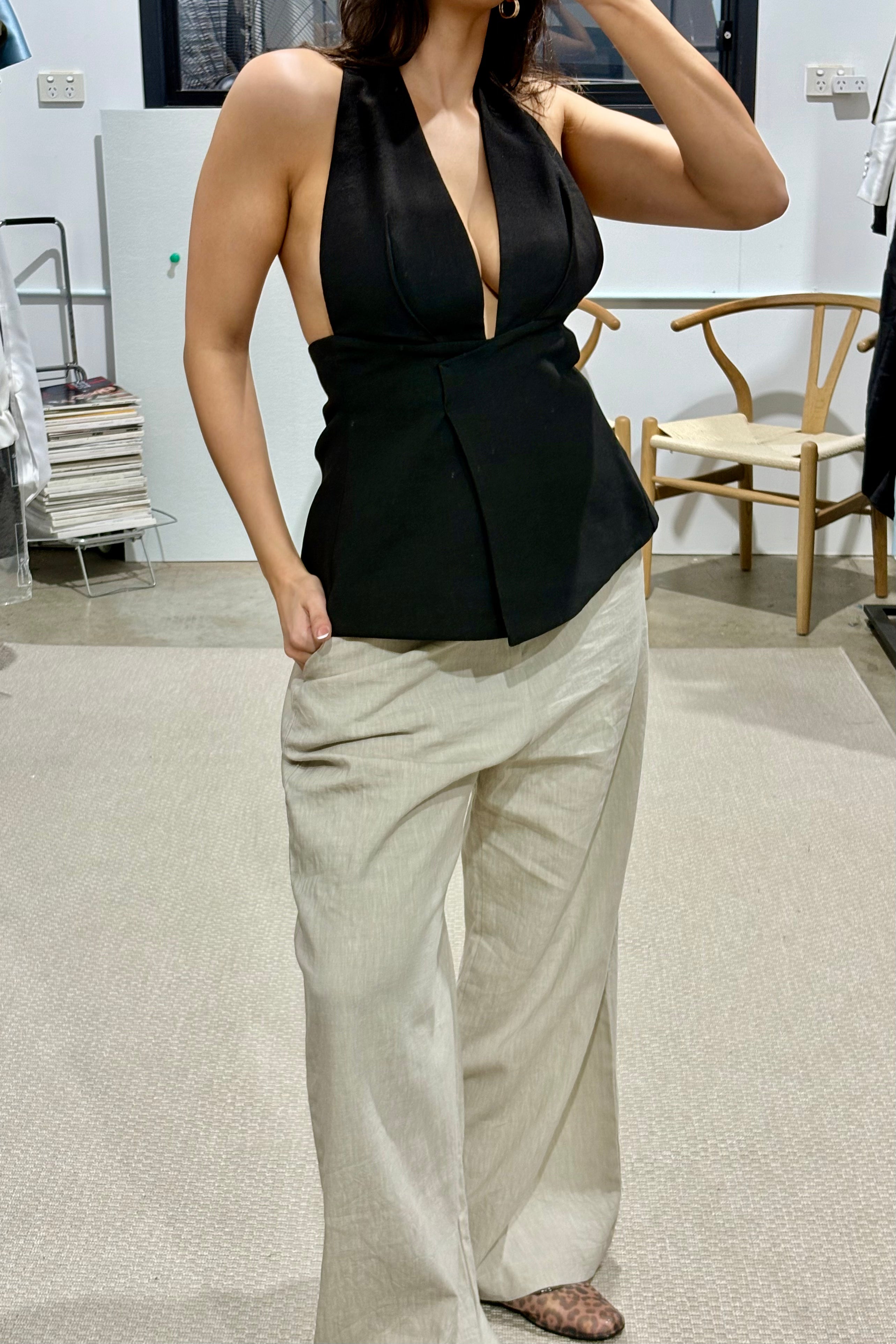 Linen Peplum Halter Top