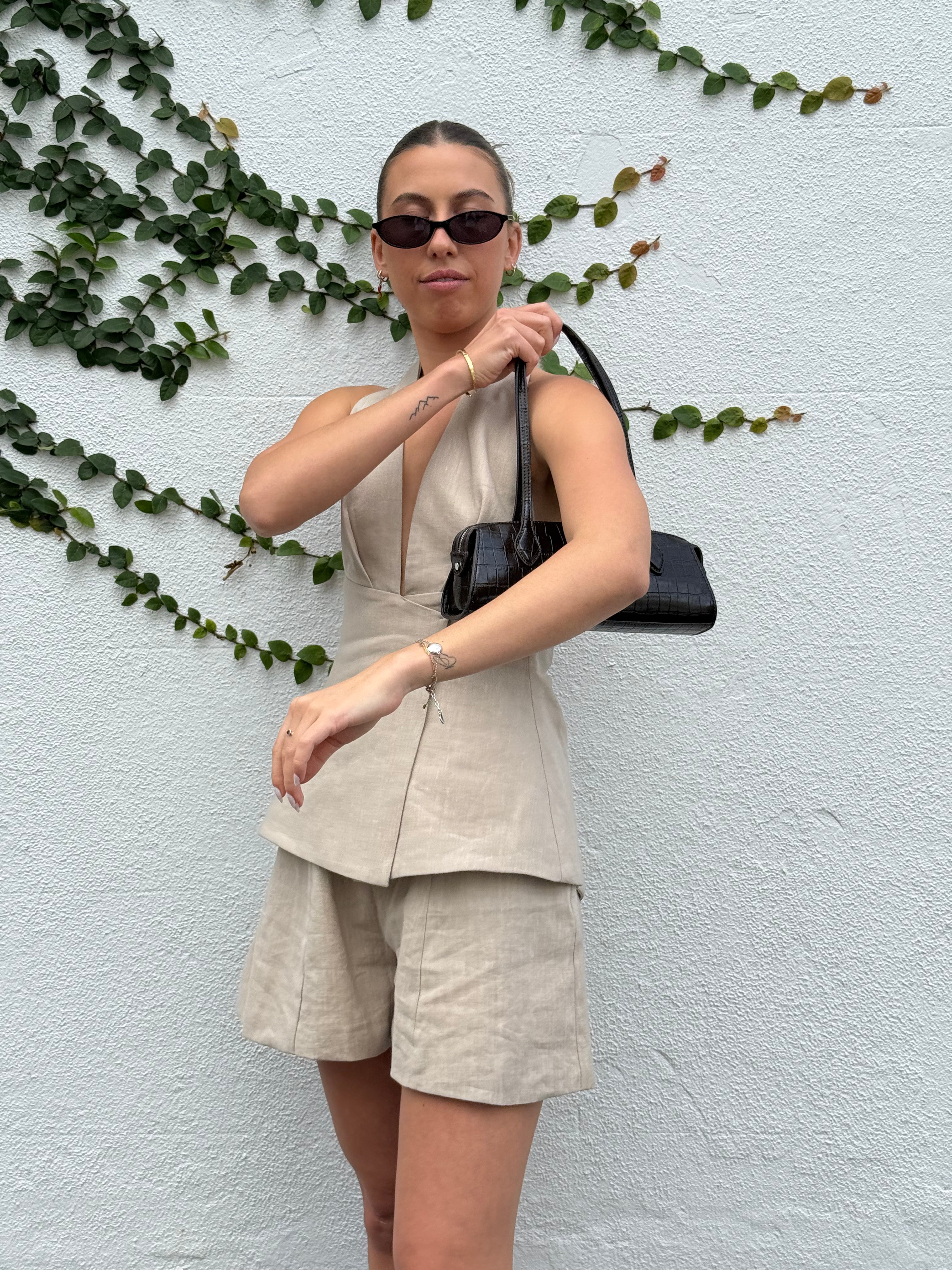 Linen Peplum Halter Top