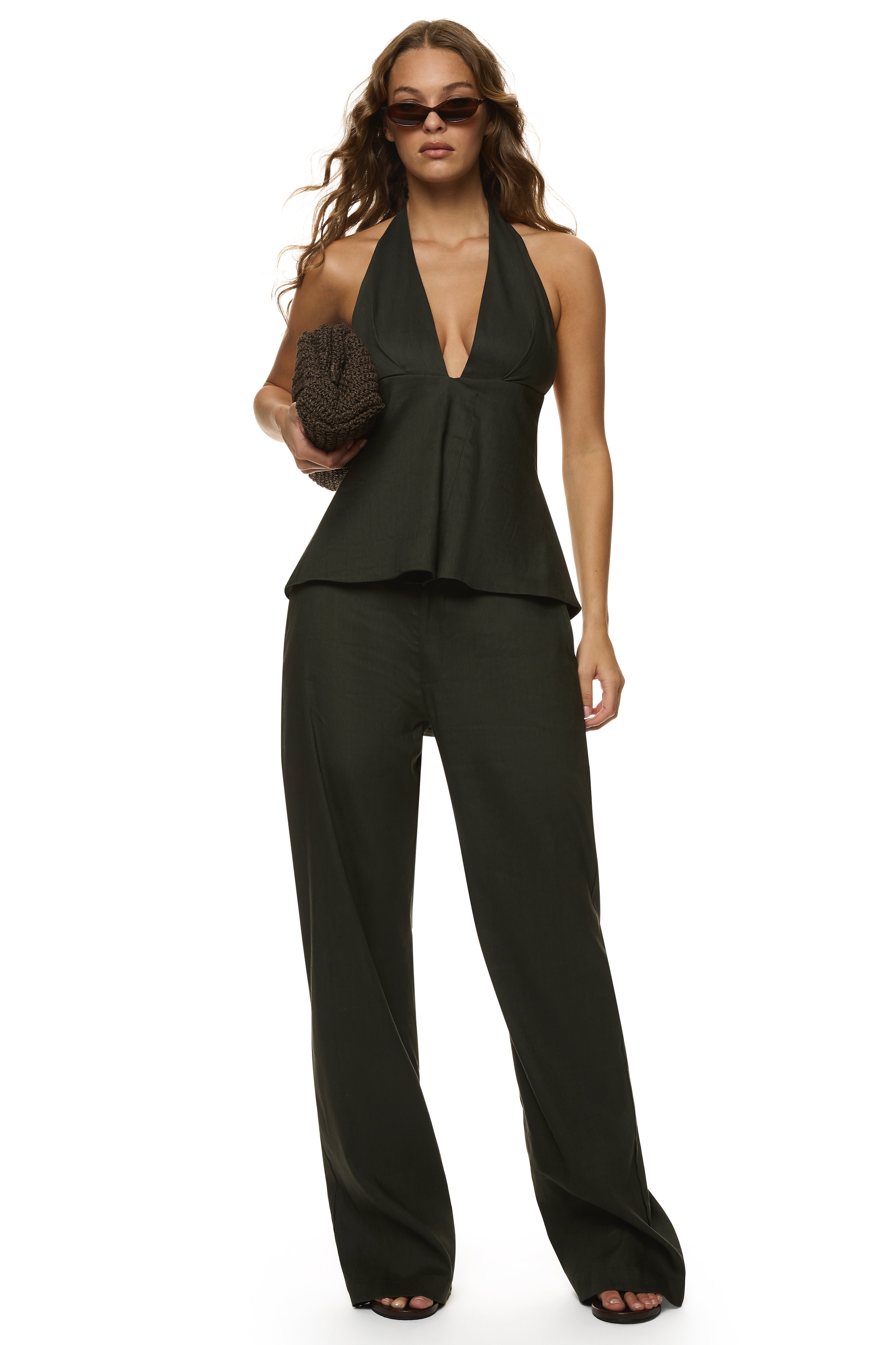 Linen Peplum Halter Top